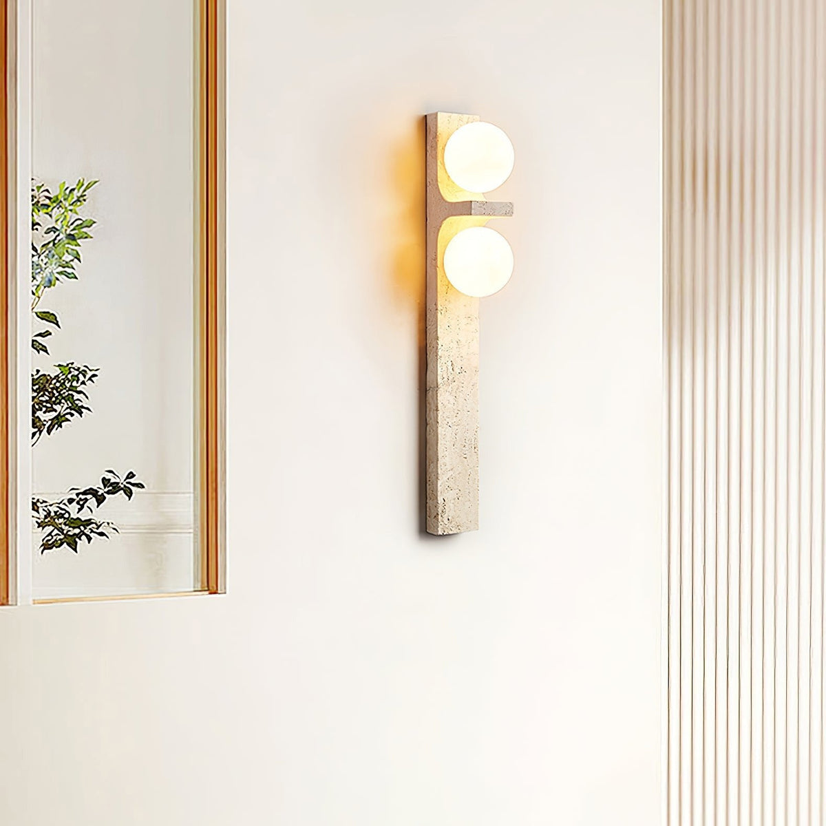Asymmetrical Travertine Globe Wall Sconce — AL-ST0222 — product view 2