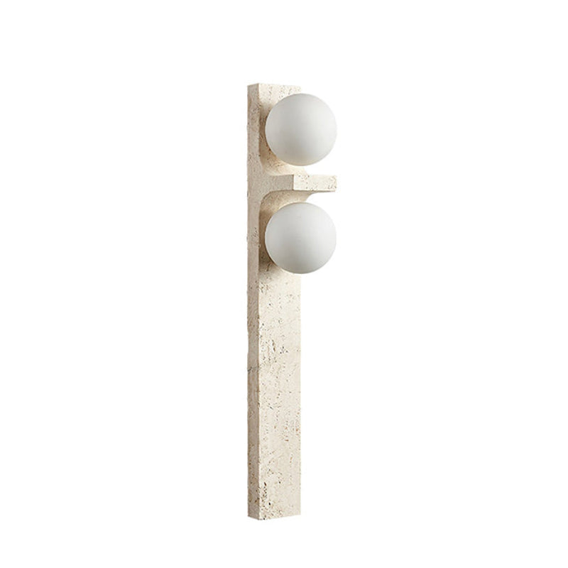 Asymmetrical Travertine Globe Wall Sconce — D 7cm x W 6cm x H 50cm / ∅ 2.8″ x W 2.4″ x H 19.7″; Beige