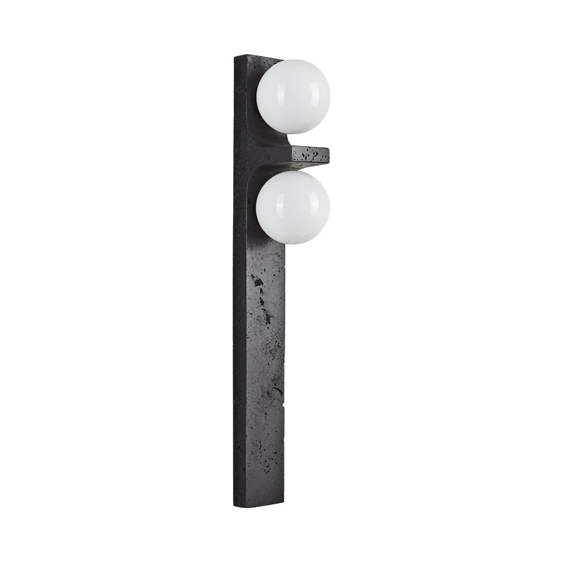 Asymmetrical Travertine Globe Wall Sconce — D 7cm x W 6cm x H 50cm / ∅ 2.8″ x W 2.4″ x H 19.7″; Black