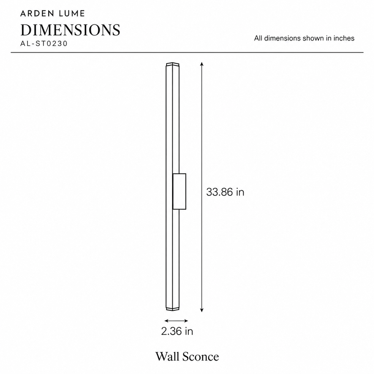 ARDEN LUME AL-ST0230 dimension diagram in inches