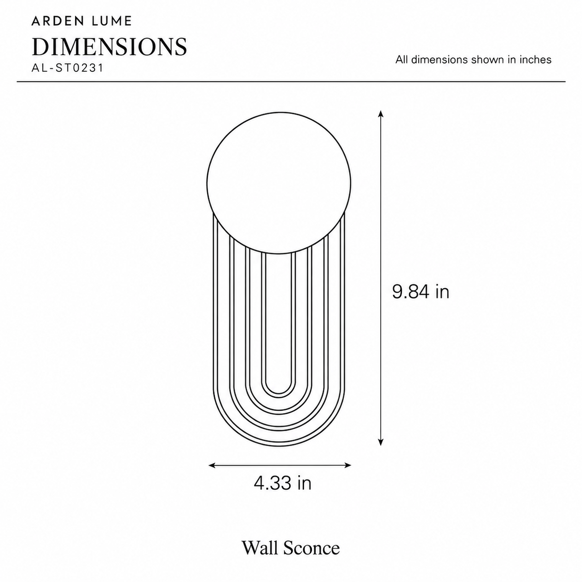 ARDEN LUME AL-ST0231 dimension diagram in inches