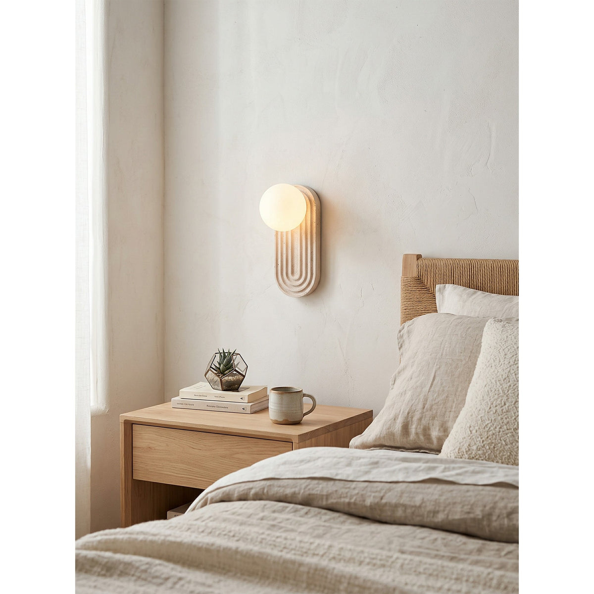 Trent Japandi Travertine Wall Sconce — AL-ST0231 — product view 1