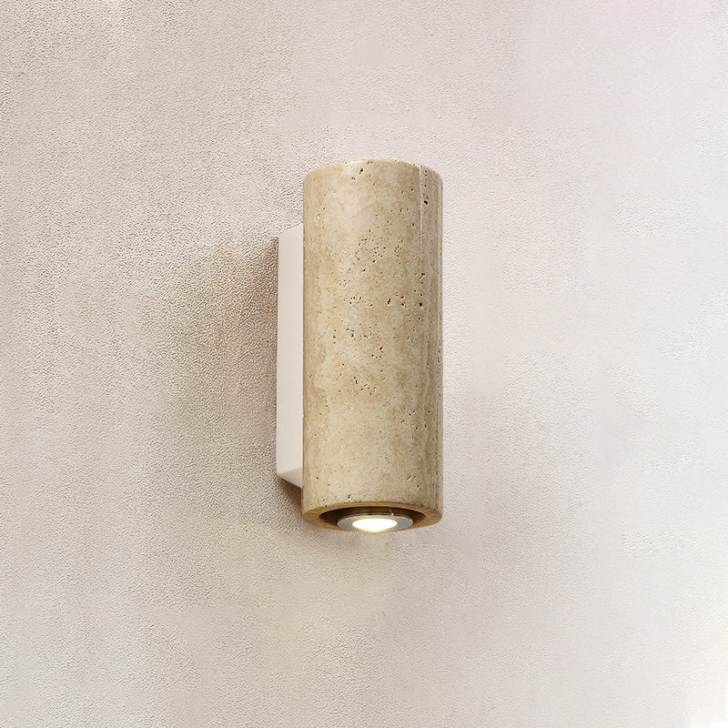 Marec Travertine Wall Sconce — D 6.5cm x W 8.5cm x H 16cm / ∅ 2.6″ x W 3.3″ x H 6.3″; White & Beige