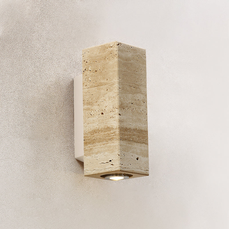 Marec Travertine Wall Sconce — L 6.5cm x W 9.5cm x H 23cm / L 2.6″ x W 3.7″ x H 9.1″; White & Beige