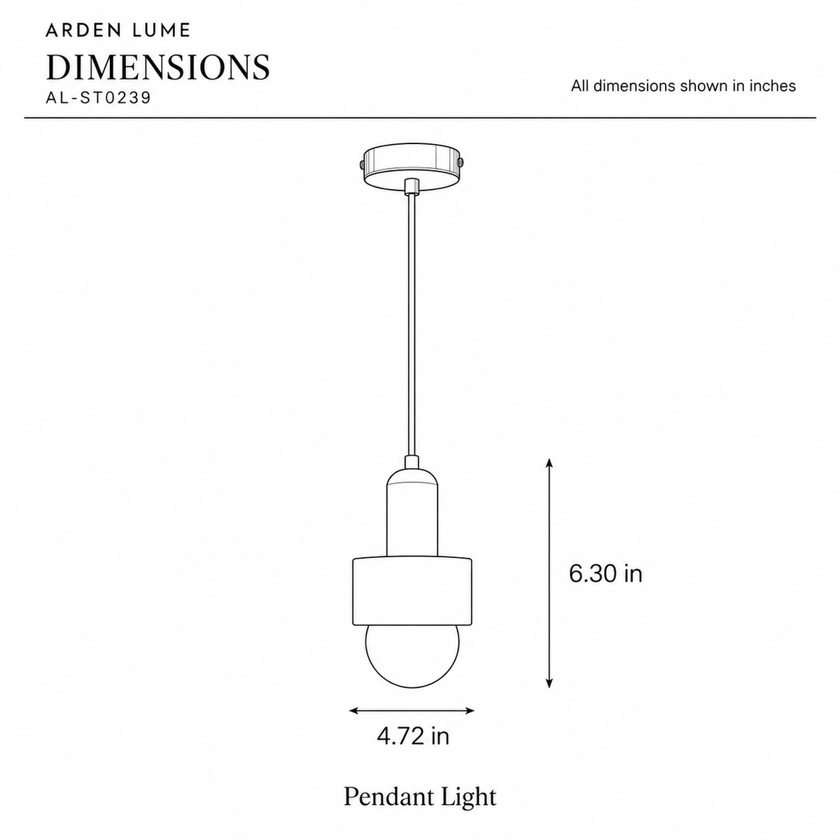 ARDEN LUME AL-ST0239 dimension diagram in inches