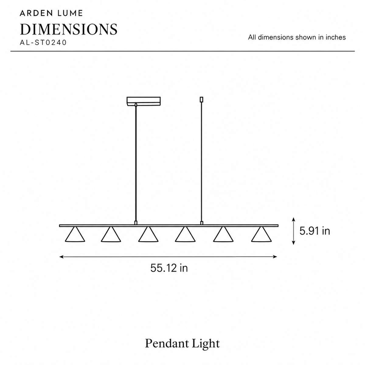 ARDEN LUME AL-ST0240 dimension diagram in inches