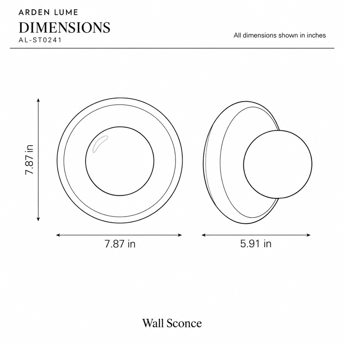 ARDEN LUME AL-ST0241 dimension diagram in inches