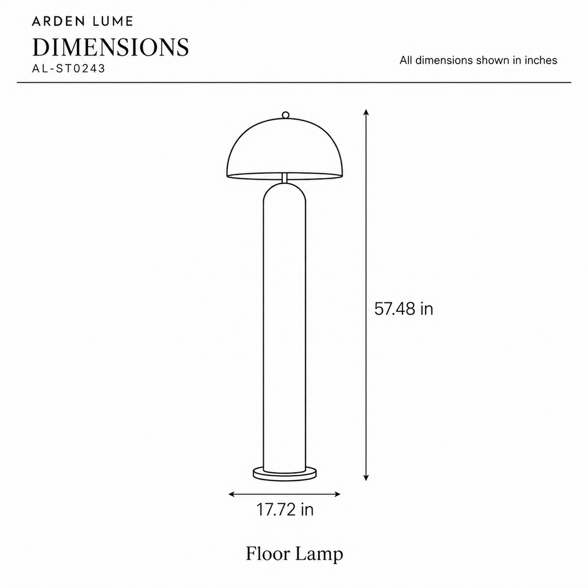ARDEN LUME AL-ST0243 dimension diagram in inches