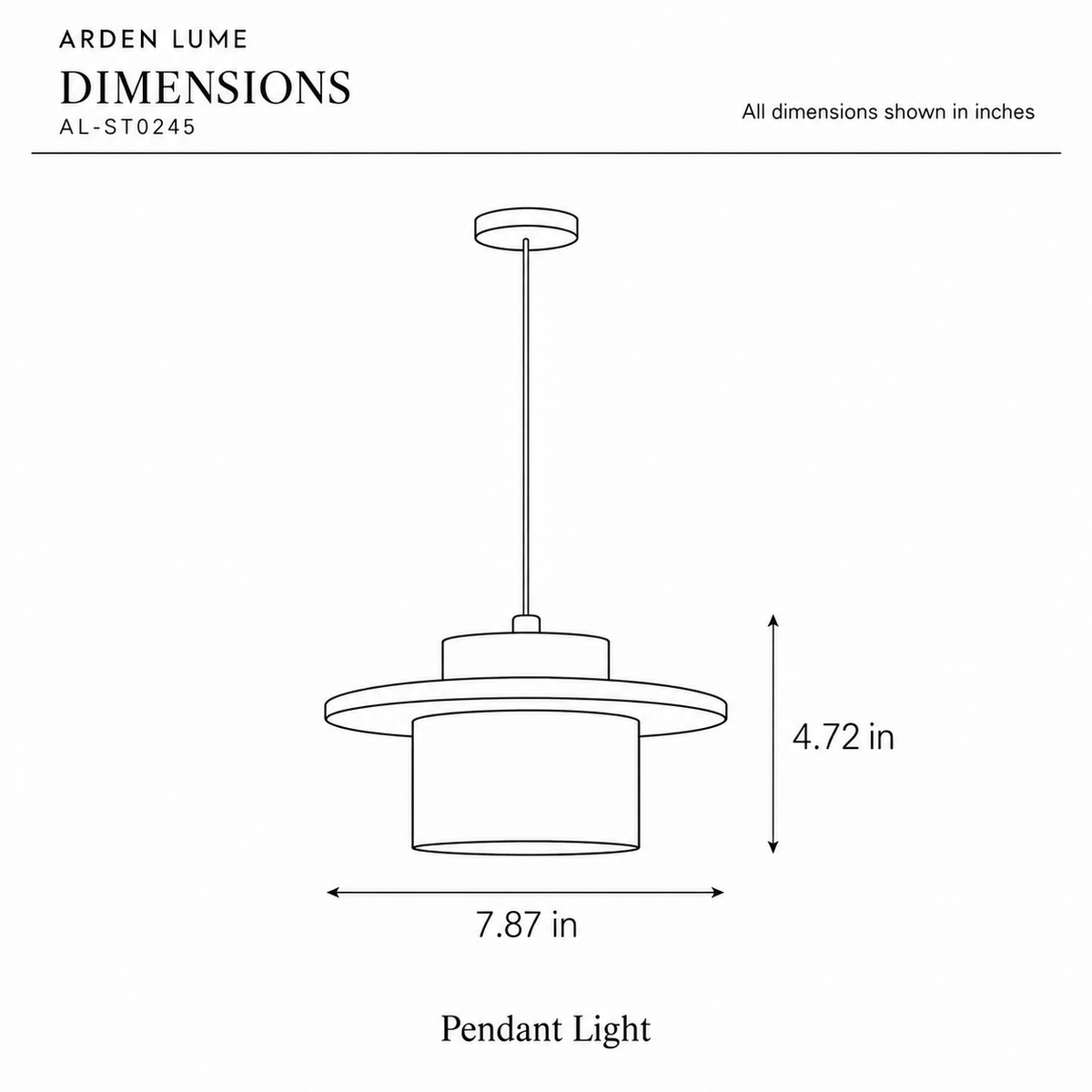 ARDEN LUME AL-ST0245 dimension diagram in inches