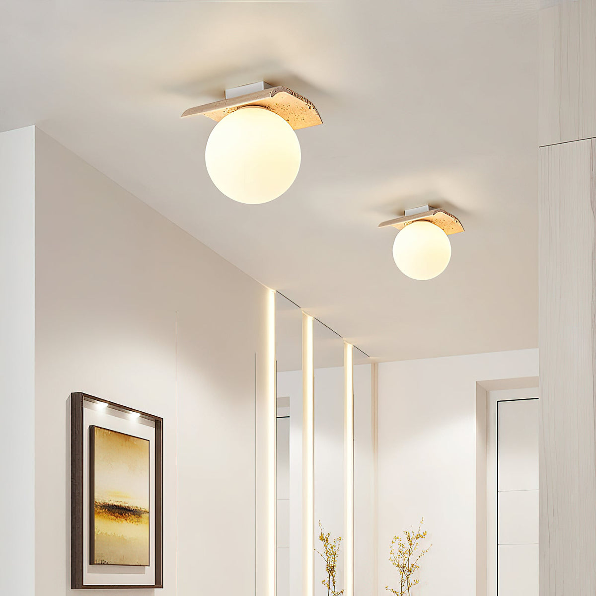 Bianca Globe Travertine Ceiling Light — AL-ST0247 — product view 1