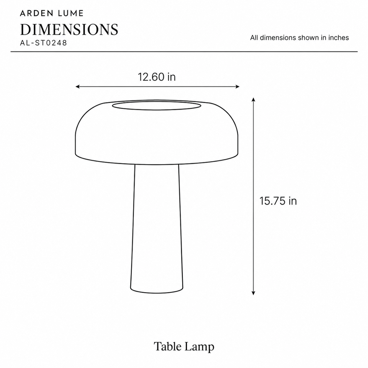 ARDEN LUME AL-ST0248 dimension diagram in inches