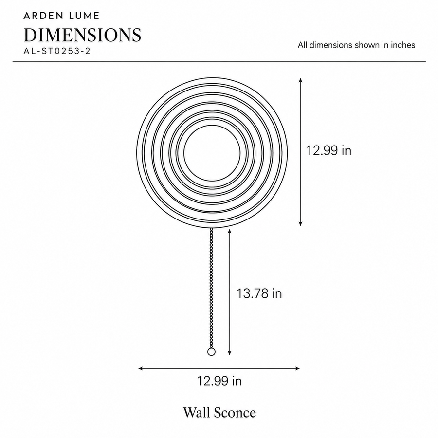 ARDEN LUME AL-ST0253-2 dimension diagram in inches