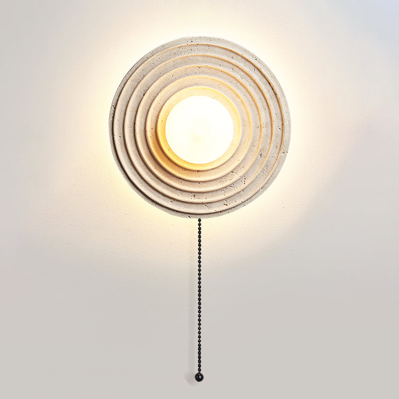 Selenitis Travertine Wall Sconce — L 13″ x W 5.1″ x H 13″ (Pull cord switch); Beige