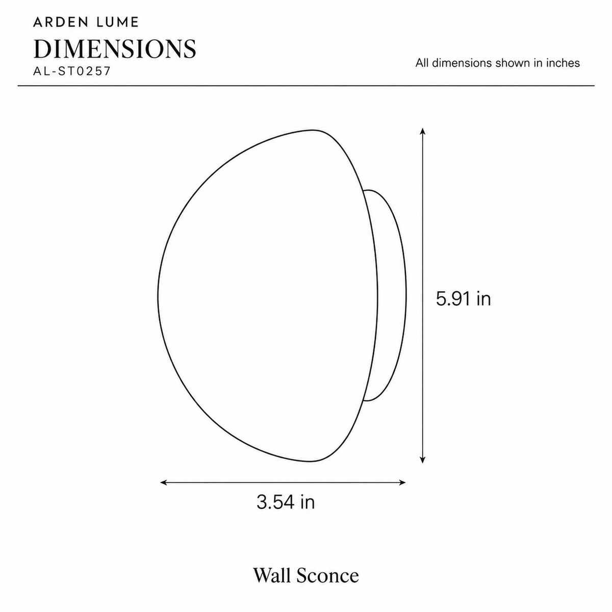 ARDEN LUME AL-ST0257 dimension diagram in inches
