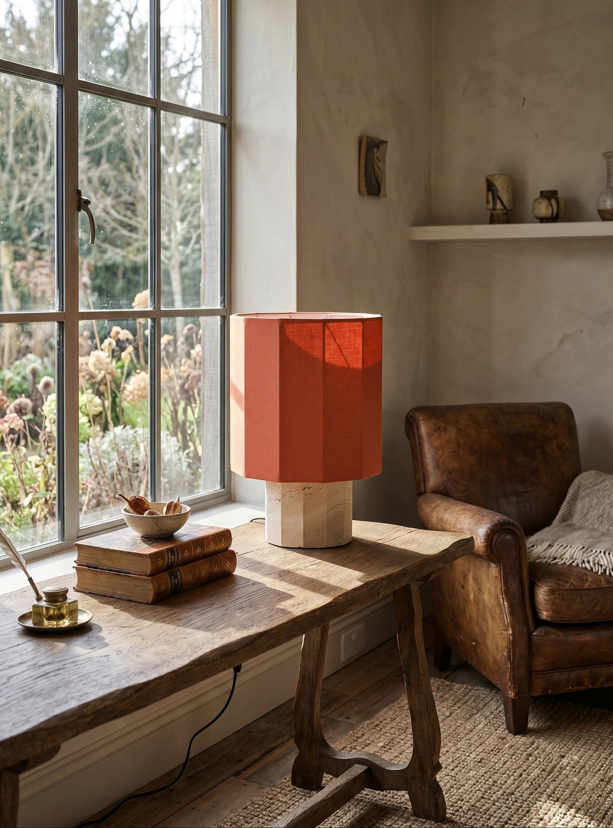 Roma Art Deco Dodecagon Travertine Table Lamp — AL-ST0258 — product view 1