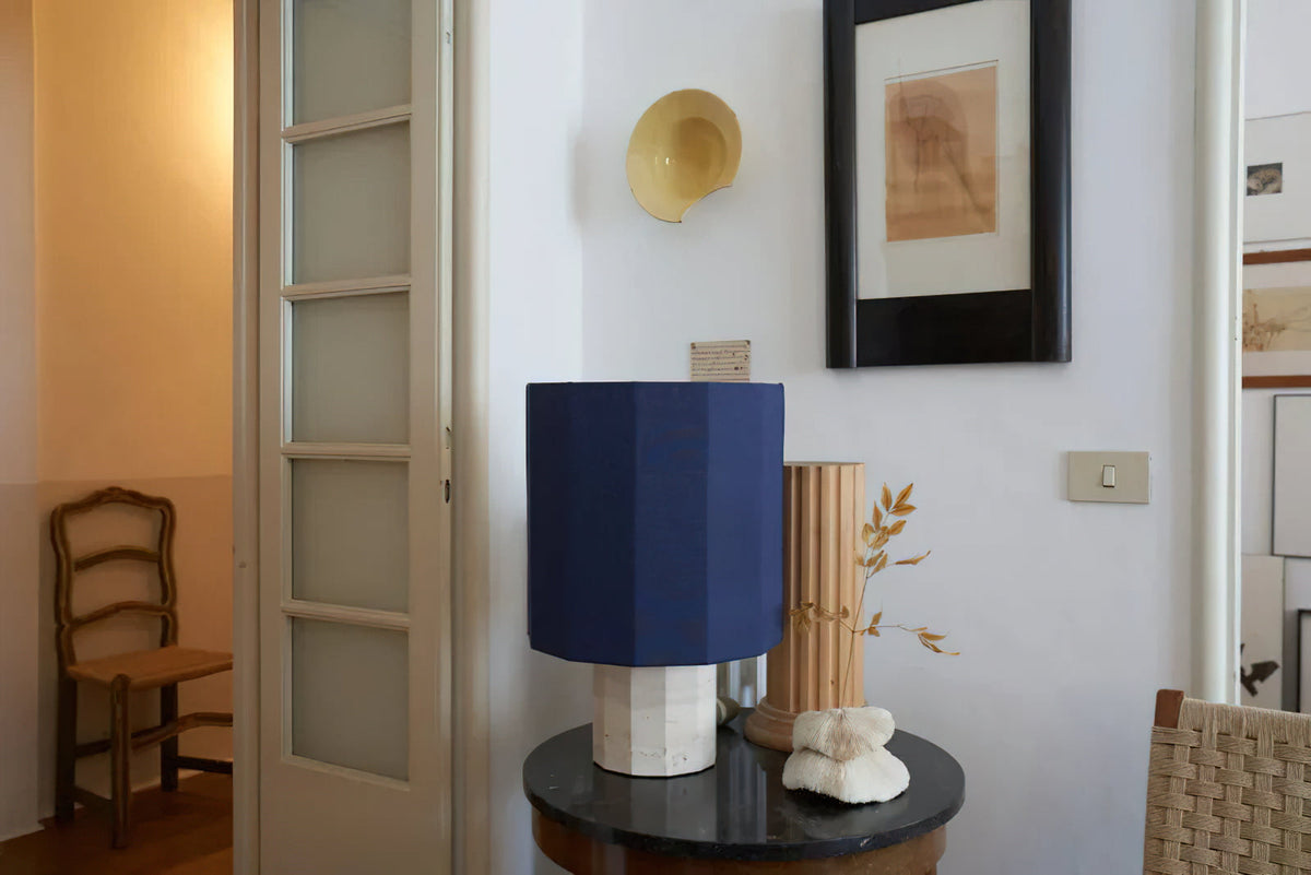 Roma Art Deco Dodecagon Travertine Table Lamp — AL-ST0258 — product view 3