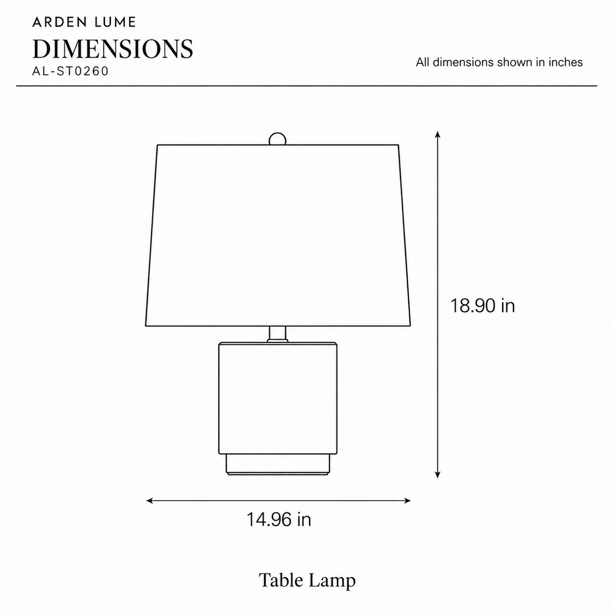 ARDEN LUME AL-ST0260 dimension diagram in inches