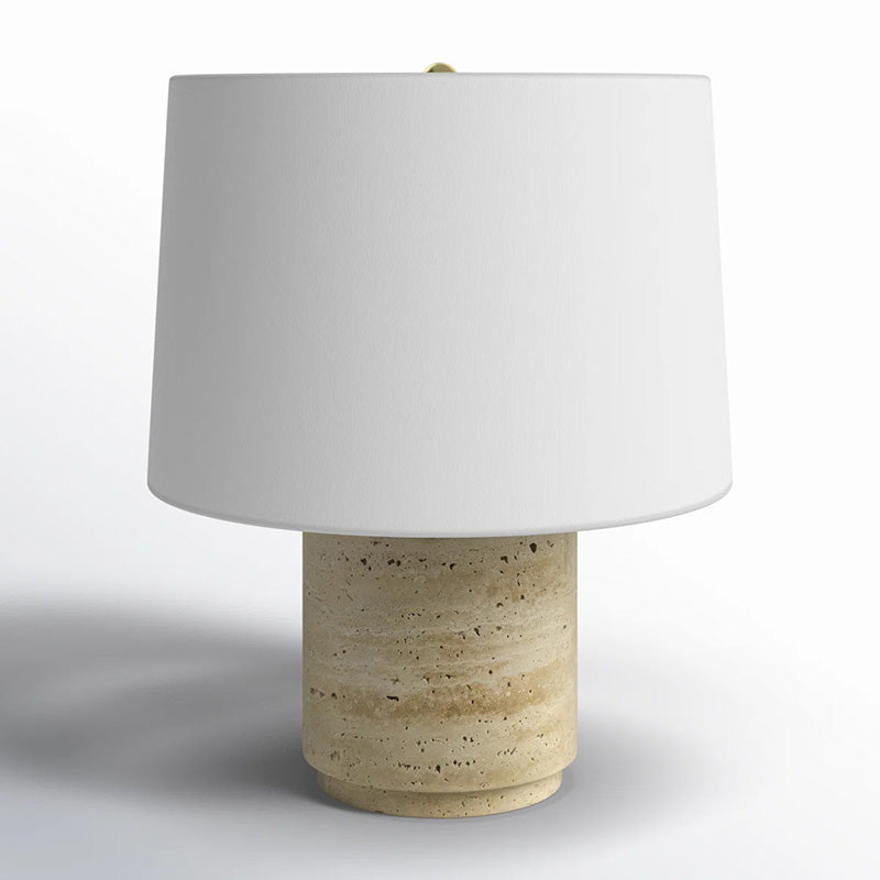 Toby Japandi Travertine Table Lamp — D 38cm x H 48cm / ∅ 15″ x H 18.9″; Beige & White