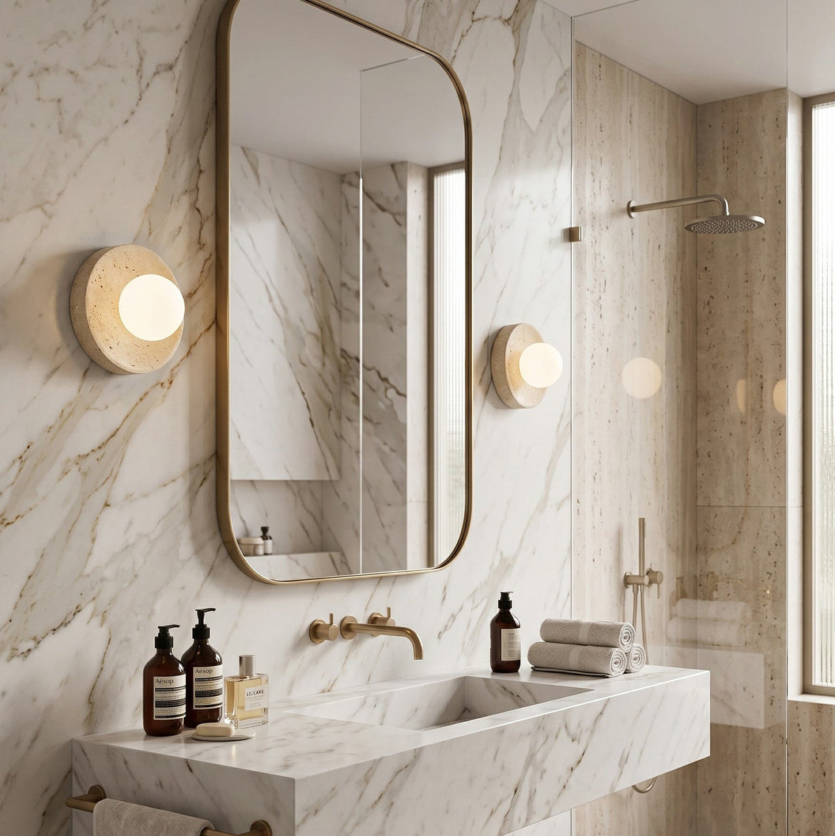 Calvora Travertine Globe Wall Sconce — AL-ST0262 — product view 1