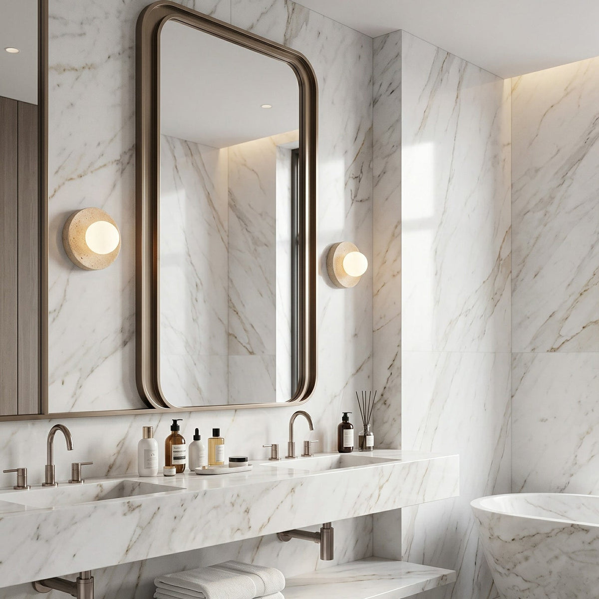 Calvora Travertine Globe Wall Sconce — AL-ST0262 — product view 2