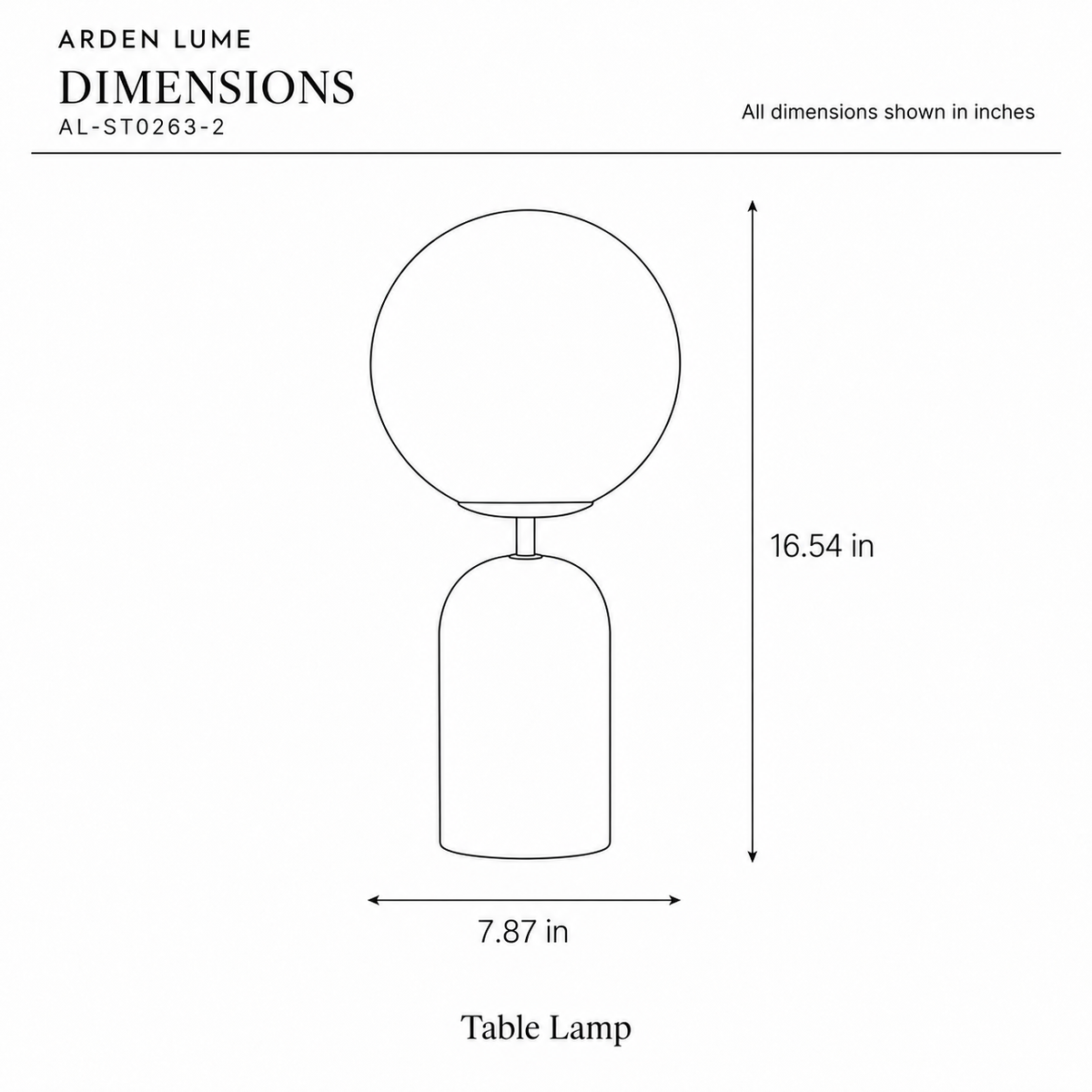 ARDEN LUME AL-ST0263-2 dimension diagram in inches