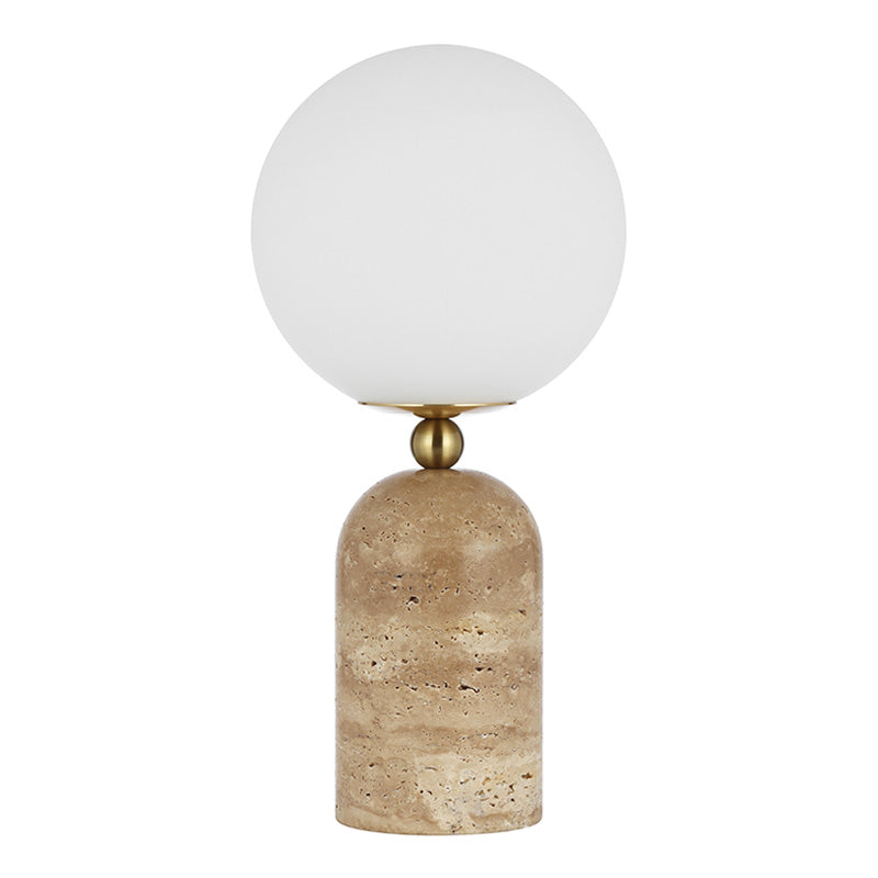 Aseneth Travertine Globe Table Lamp — Model A : D 20cm x H 42cm / ∅ 7.9″ x H 16.5″; Beige & White