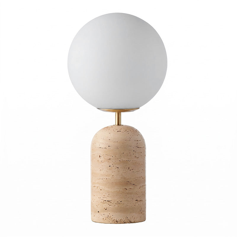 Aseneth Travertine Globe Table Lamp — Model B : D 20cm x H 42cm / ∅ 7.9″ x H 16.5″; Beige & White