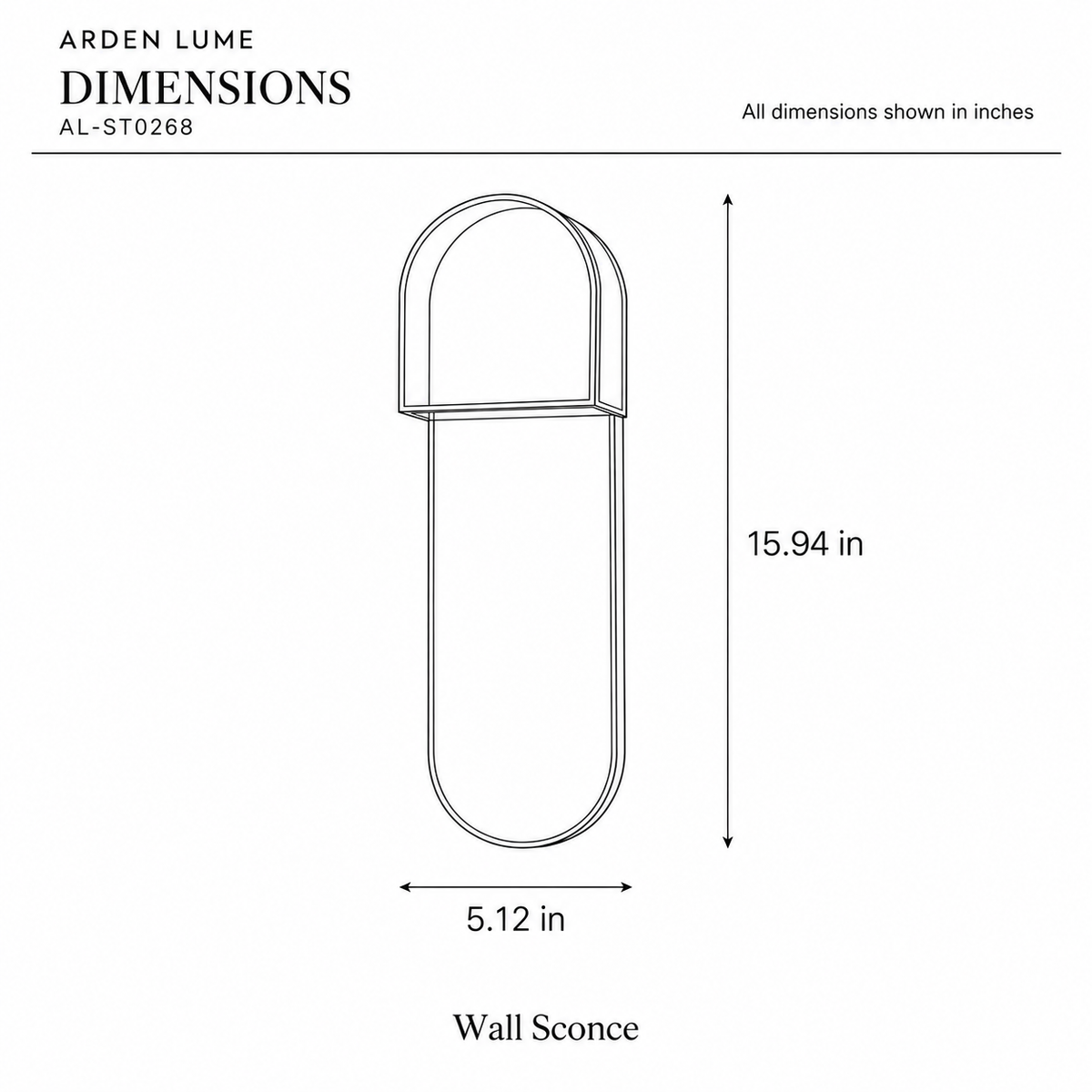 ARDEN LUME AL-ST0268 dimension diagram in inches