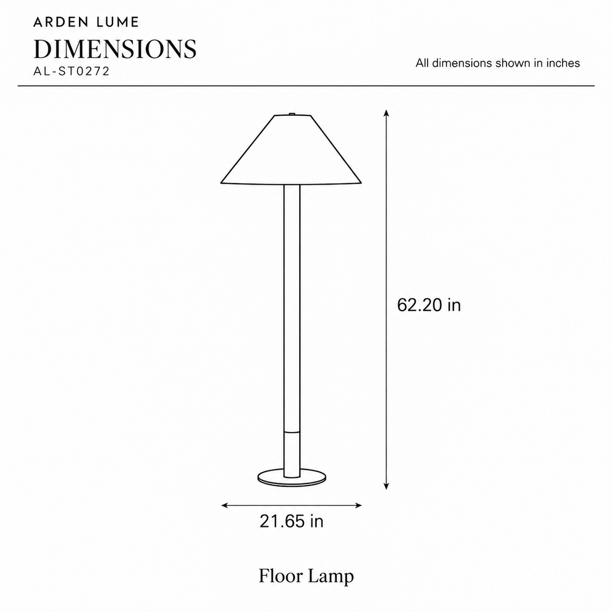 ARDEN LUME AL-ST0272 dimension diagram in inches