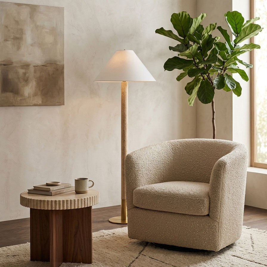 Sterling Japandi Travertine Floor Lamp — AL-ST0272 — product view 1
