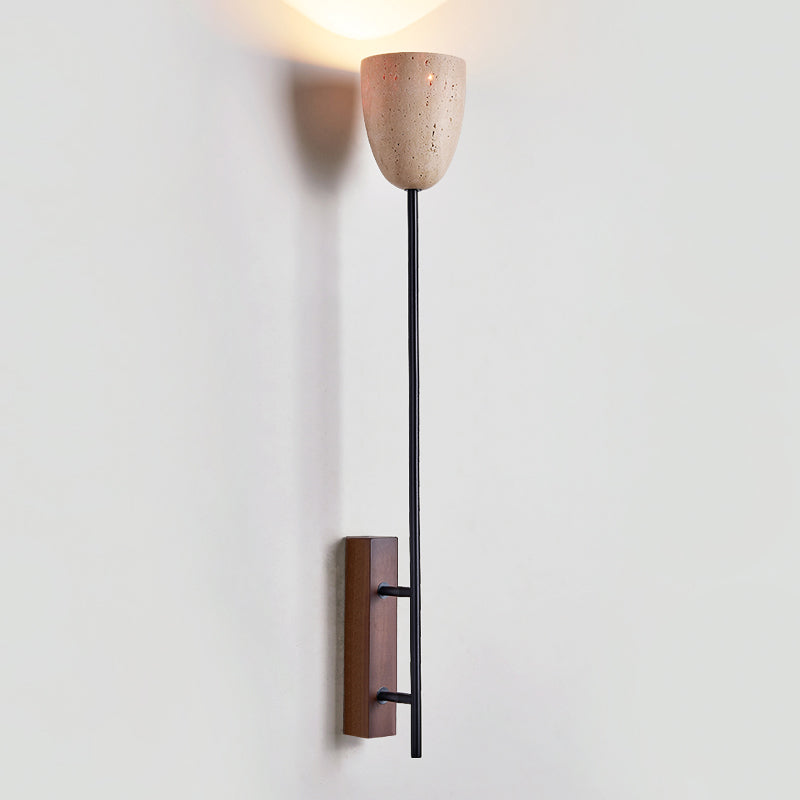 Ausband Travertine Wall Sconce — L 12cm x W 15cm x H 88cm / L 4.7″ x W 5.9″ x H 34.6″; Walnut color & Beige