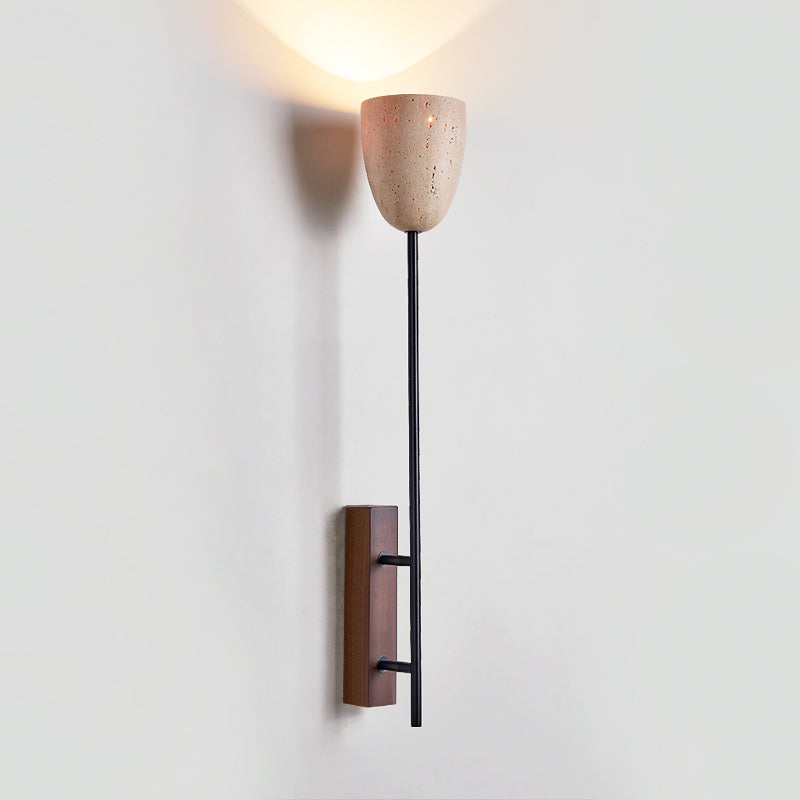 Ausband Travertine Wall Sconce — L 12cm x W 15cm x H 71cm / L 4.7″ x W 5.9″ x H 28″; Walnut color & Beige
