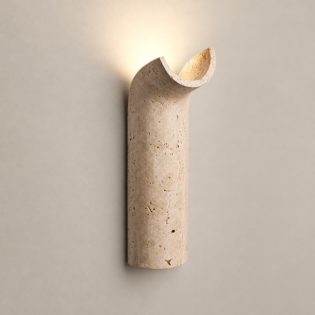 Hobart Travertine Wall Sconce on a warm greige background; Beige / 31.5 cm