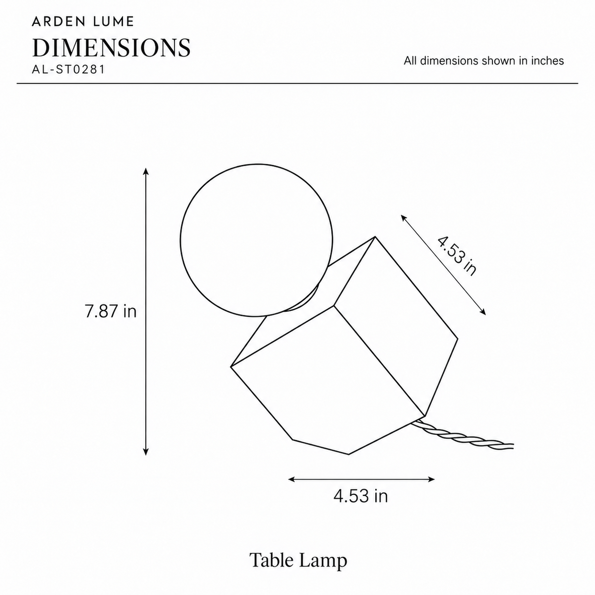 ARDEN LUME AL-ST0281 dimension diagram in inches