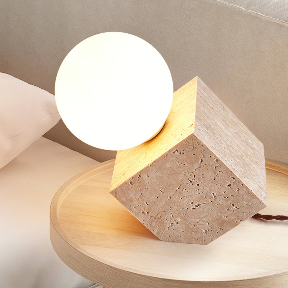Minimalist Cube Stone Table Lamp — D 11.5cm x H 20cm / ∅ 4.5″ x H 7.9″; Beige