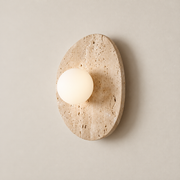 Element Japandi Travertine Wall Sconce on a warm greige background; Beige / 25 cm