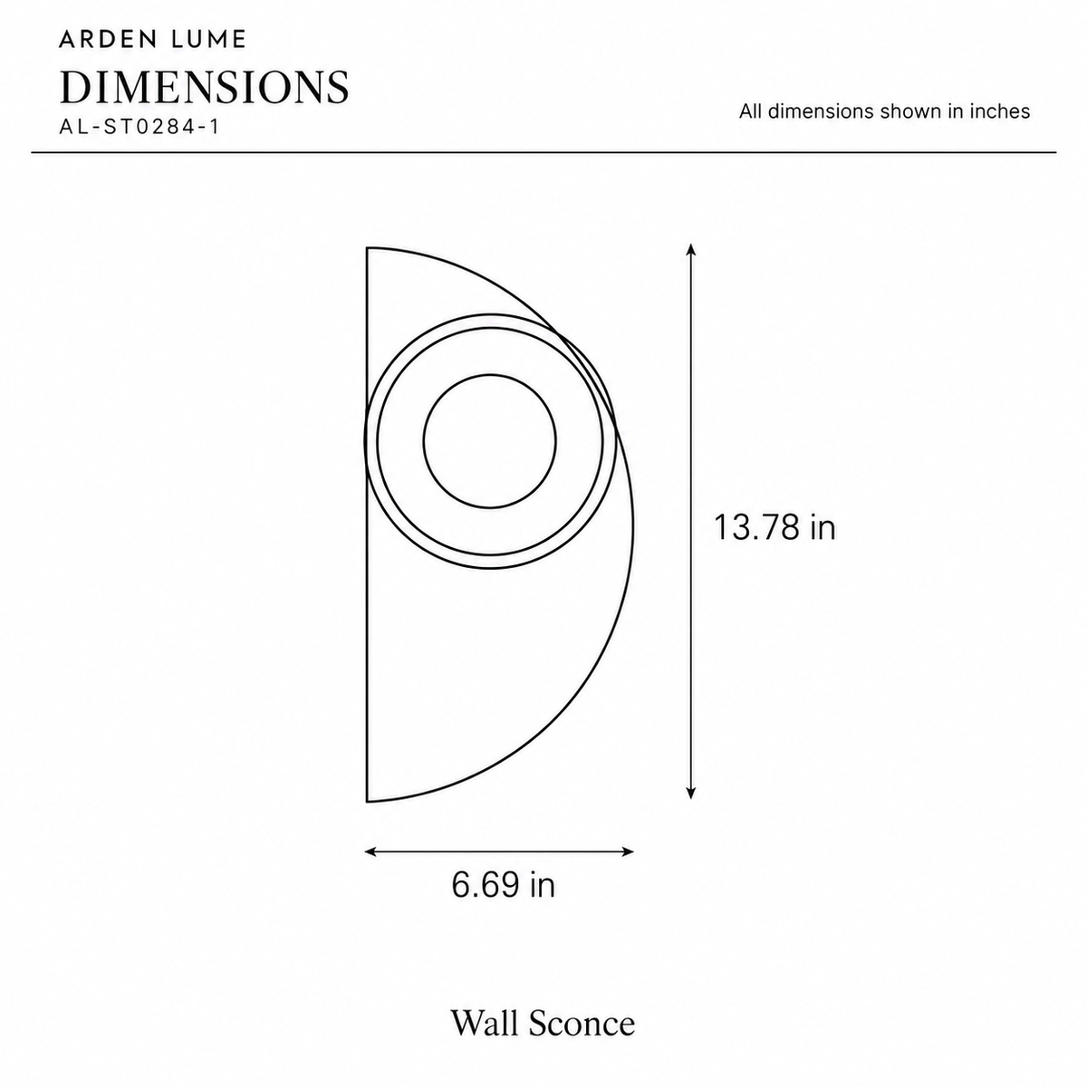 ARDEN LUME AL-ST0284-1 dimension diagram in inches