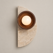 Ambiance Travertine Wall Sconce on a warm greige background; Beige & Walnut / 35 cm