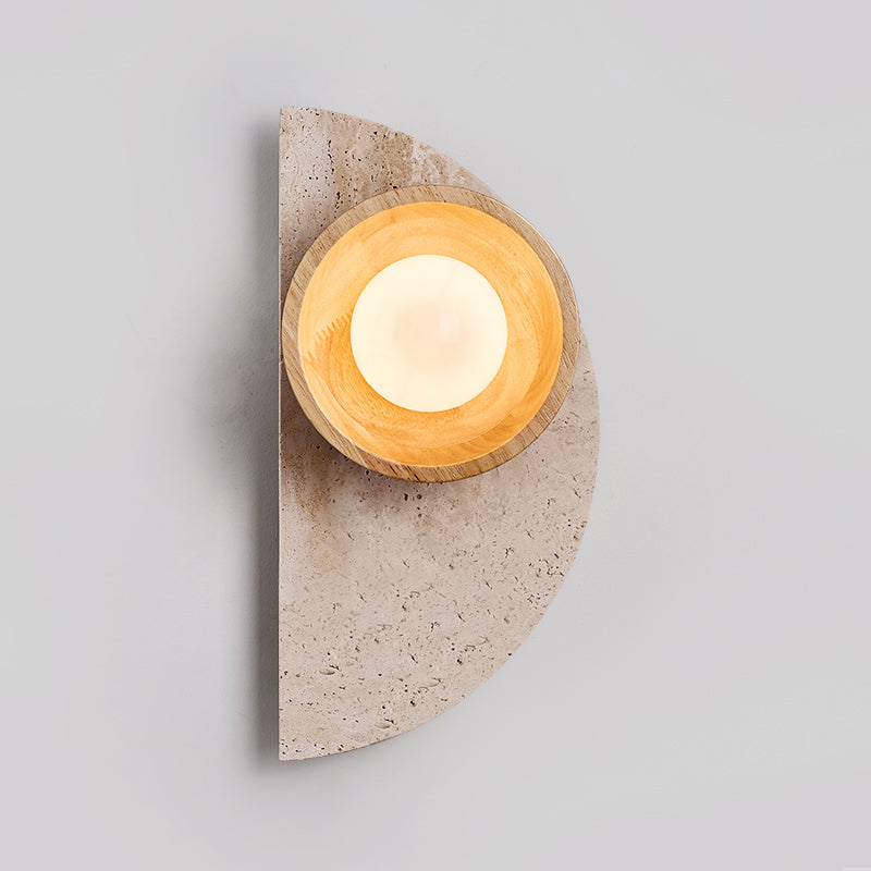 Ambiance Travertine Wall Sconce — L 17cm x W 13cm x H 35cm / L 6.7″ x W 5.1″ x H 13.8″; Beige & Wood color