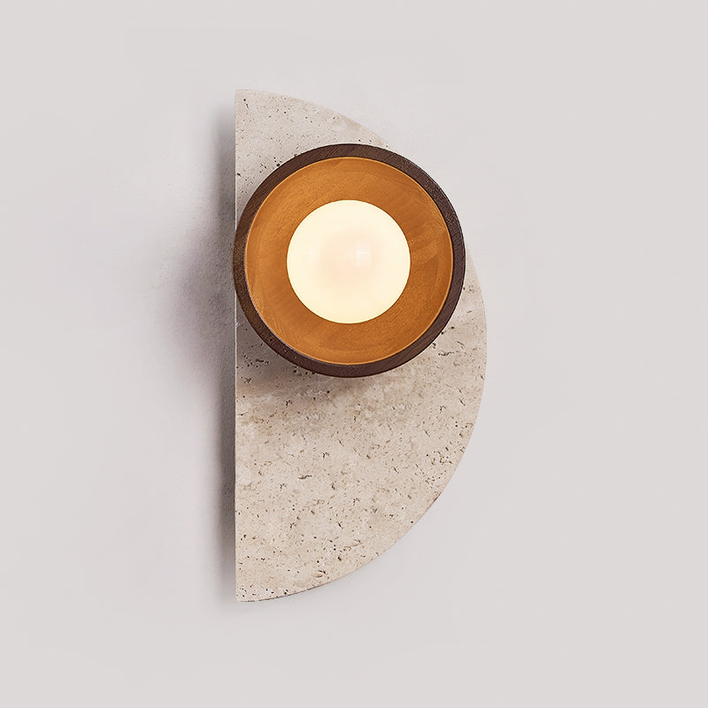 Ambiance Travertine Wall Sconce — L 17cm x W 13cm x H 35cm / L 6.7″ x W 5.1″ x H 13.8″; Beige & Walnut color