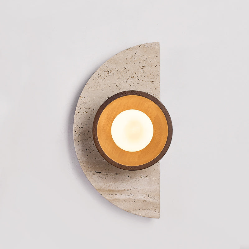 Ambiance Travertine Wall Sconce — L 20cm x W 13cm x H 35cm / L 7.9″ x W 5.1″ x H 13.8″; Beige & Walnut color