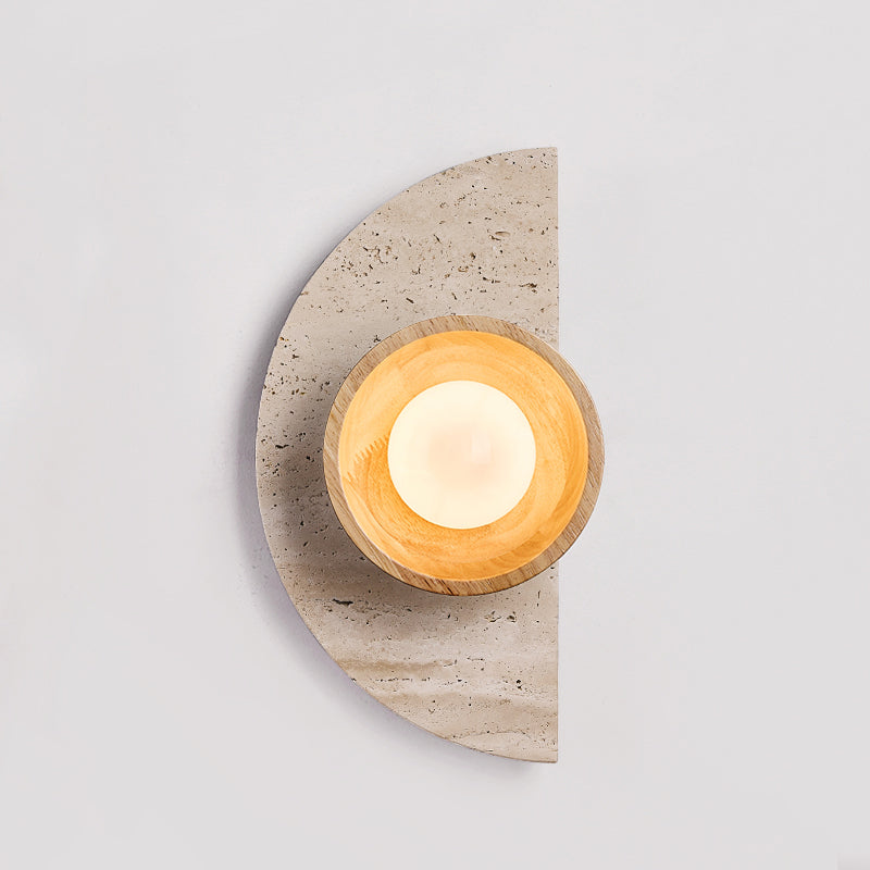 Ambiance Travertine Wall Sconce — L 20cm x W 13cm x H 35cm / L 7.9″ x W 5.1″ x H 13.8″; Beige & Wood color