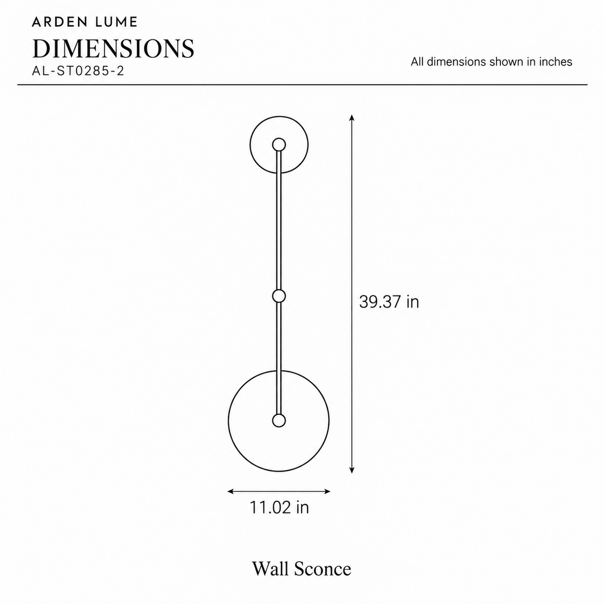 ARDEN LUME AL-ST0285-2 dimension diagram in inches