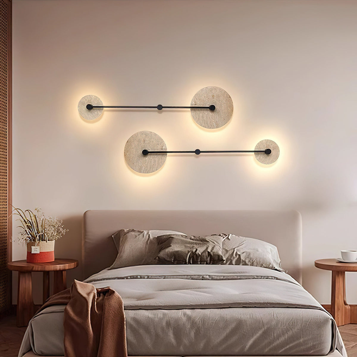 Twin Disc Travertine LED Wall Sconce — AL-ST0285 — product view 1