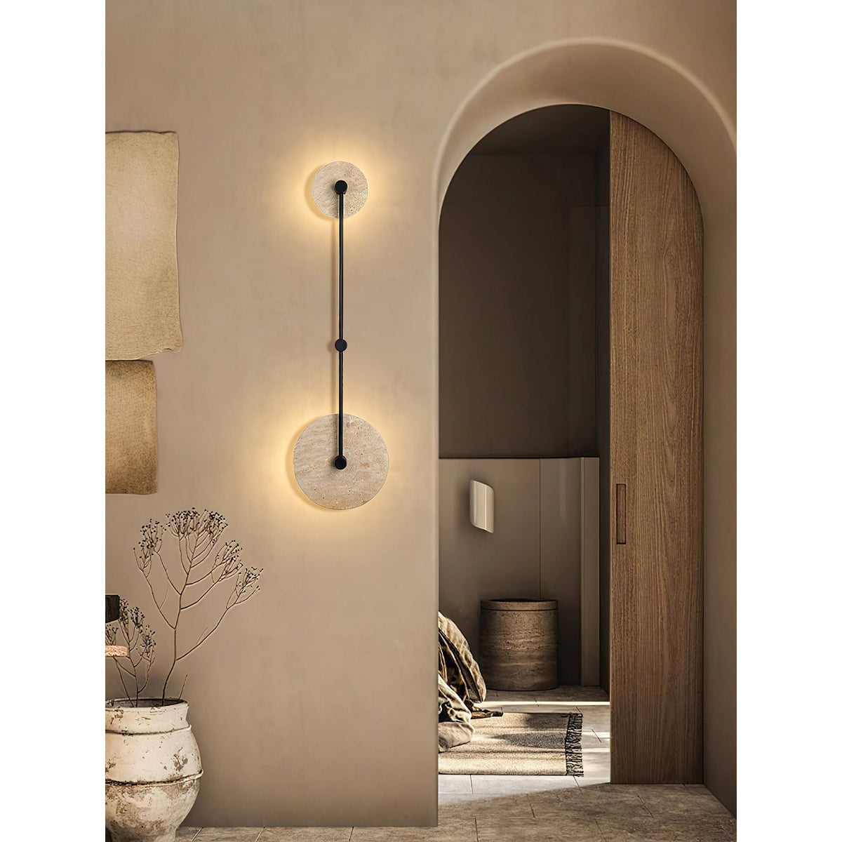 Twin Disc Travertine LED Wall Sconce — AL-ST0285 — product view 2