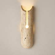 Pille Japandi Travertine Wall Sconce on a warm greige background; Beige / 30 cm