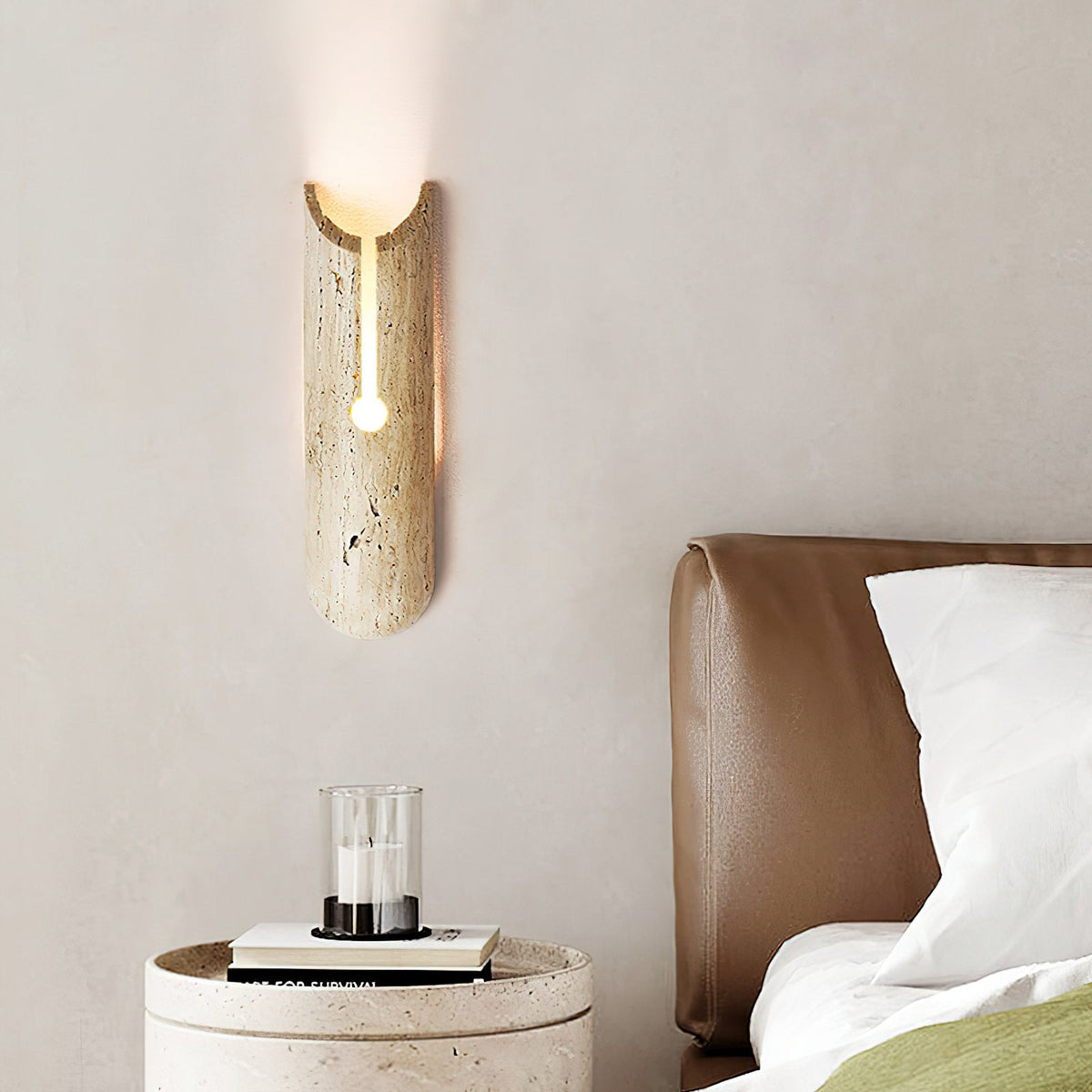 Pille Japandi Travertine Wall Sconce — AL-ST0286 — product view 1
