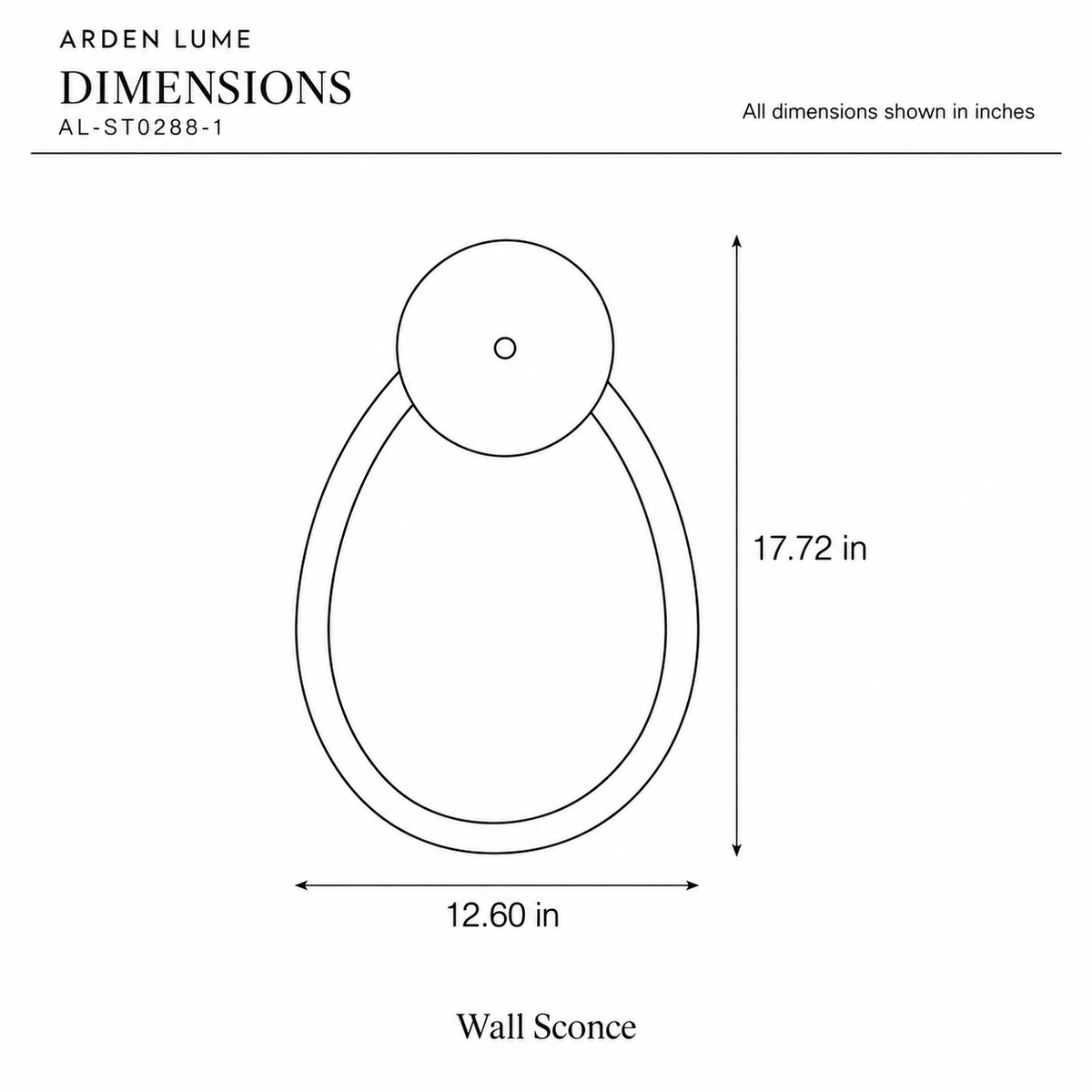 ARDEN LUME AL-ST0288-1 dimension diagram in inches