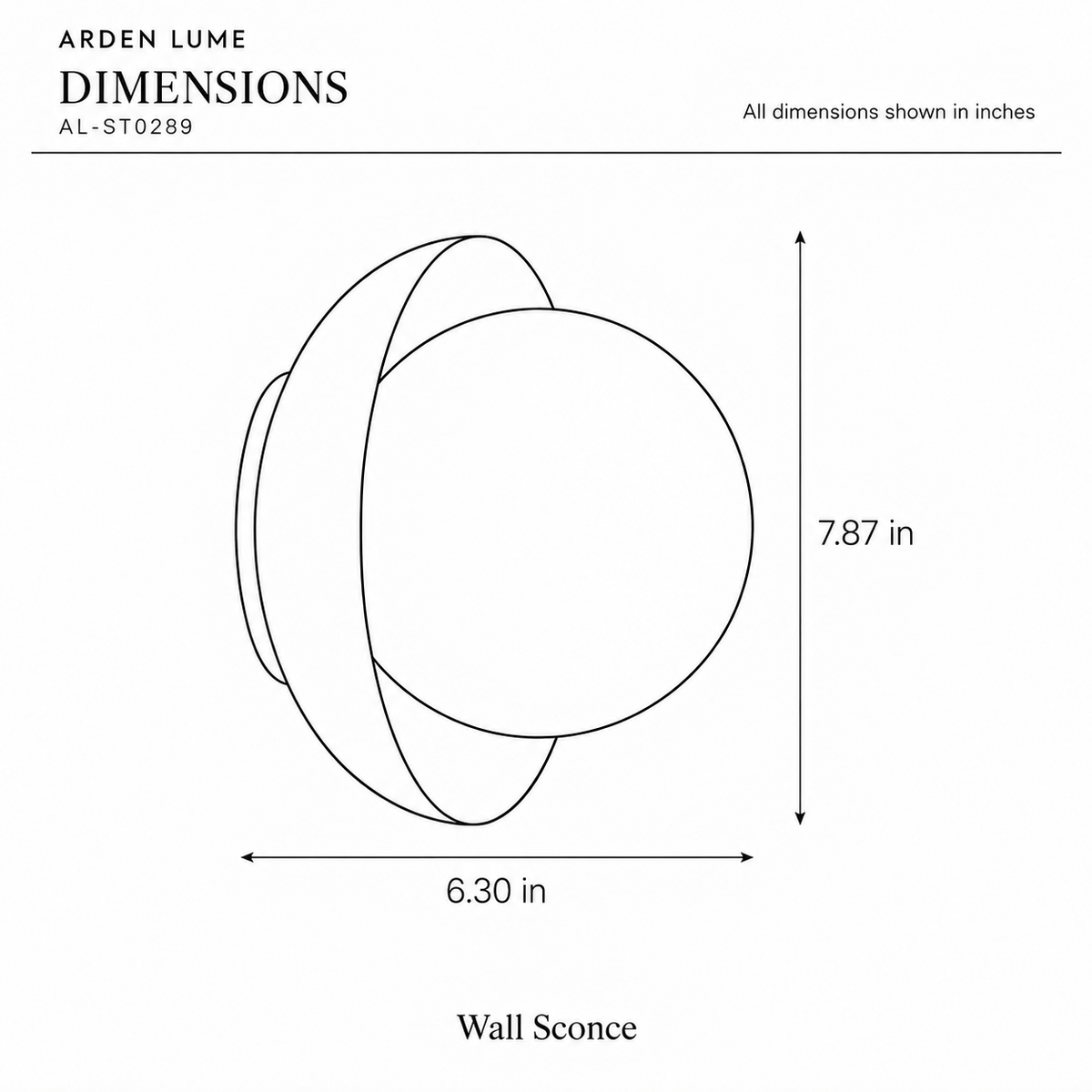 ARDEN LUME AL-ST0289 dimension diagram in inches