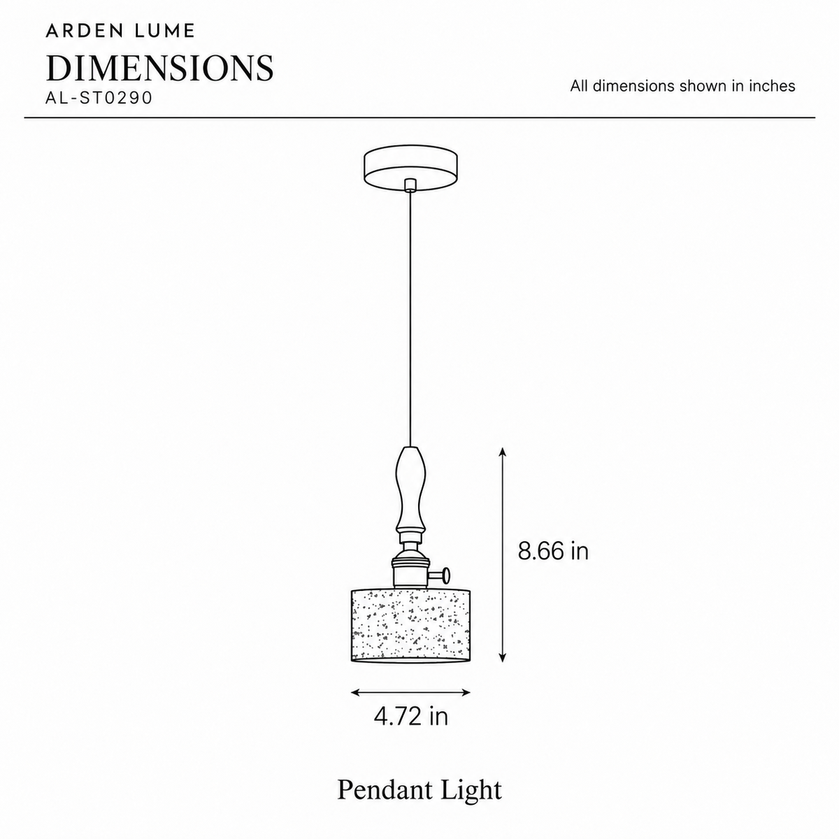 ARDEN LUME AL-ST0290 dimension diagram in inches